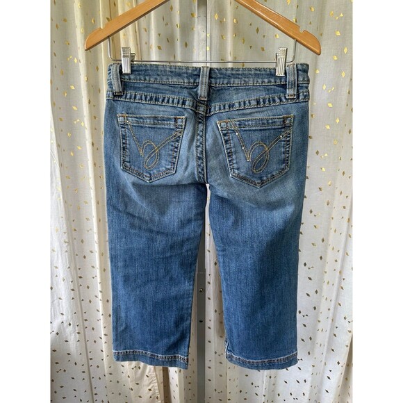 Vintage Y2K Bebe Kayla 5 Pocket Cropped Capri Medium Washed Denim Jeans 28 - Picture 4 of 7
